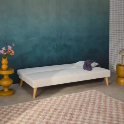 3-Sitzer Schlafsofa mit Bouclé-Bezug und Holzfüßen