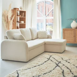 3-Sitzer Schlafsofa mit cremefarbenem Bouclé-Bezug