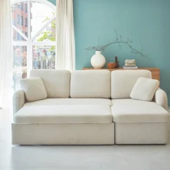 3-Sitzer Schlafsofa mit cremefarbenem Bouclé-Bezug