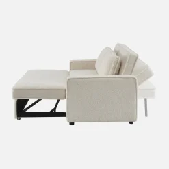 2-Sitzer Schlafsofa mit cremeweißem Bouclé-Bezug