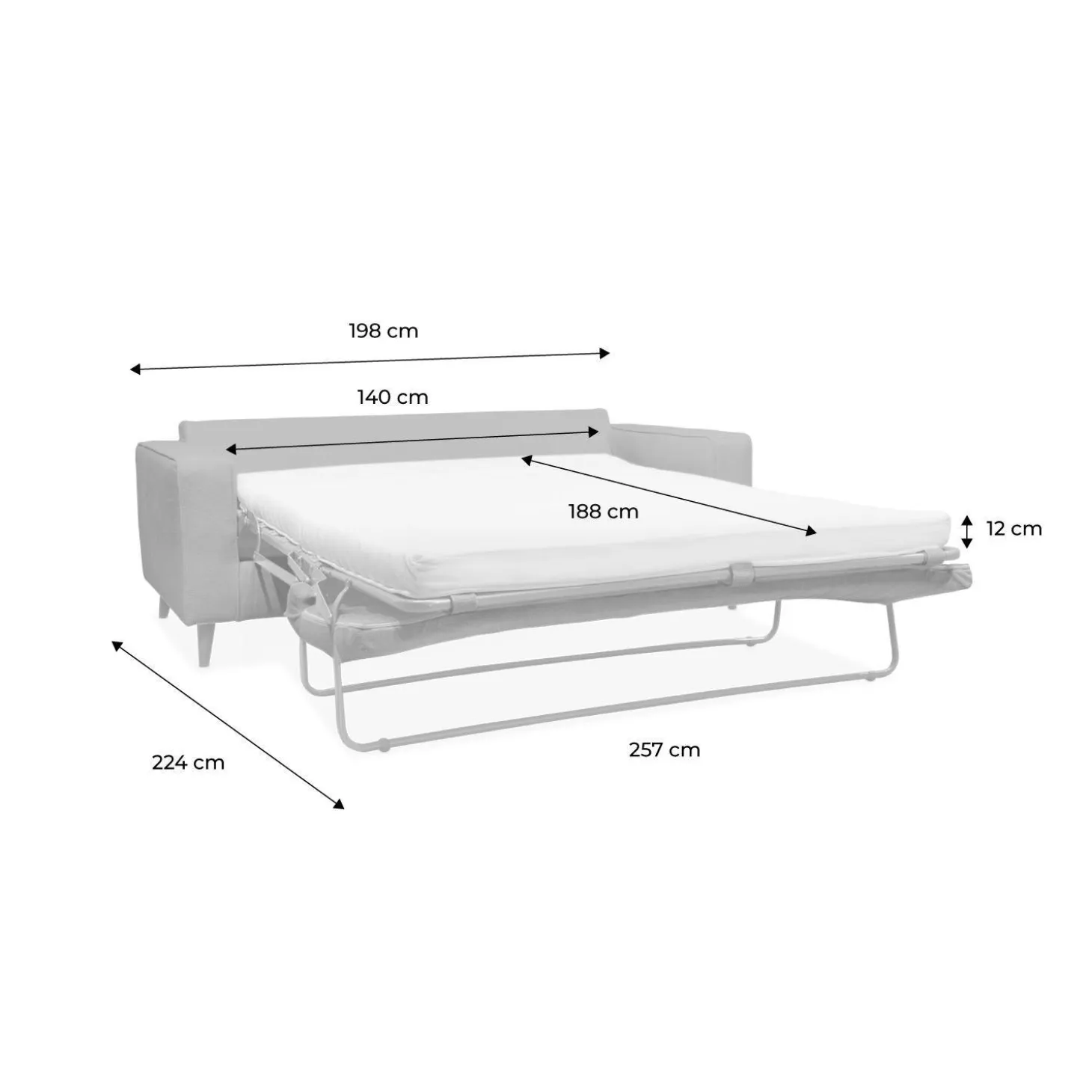3-Sitzer Schlafsofa mit einer 12 cm dicken Matratze