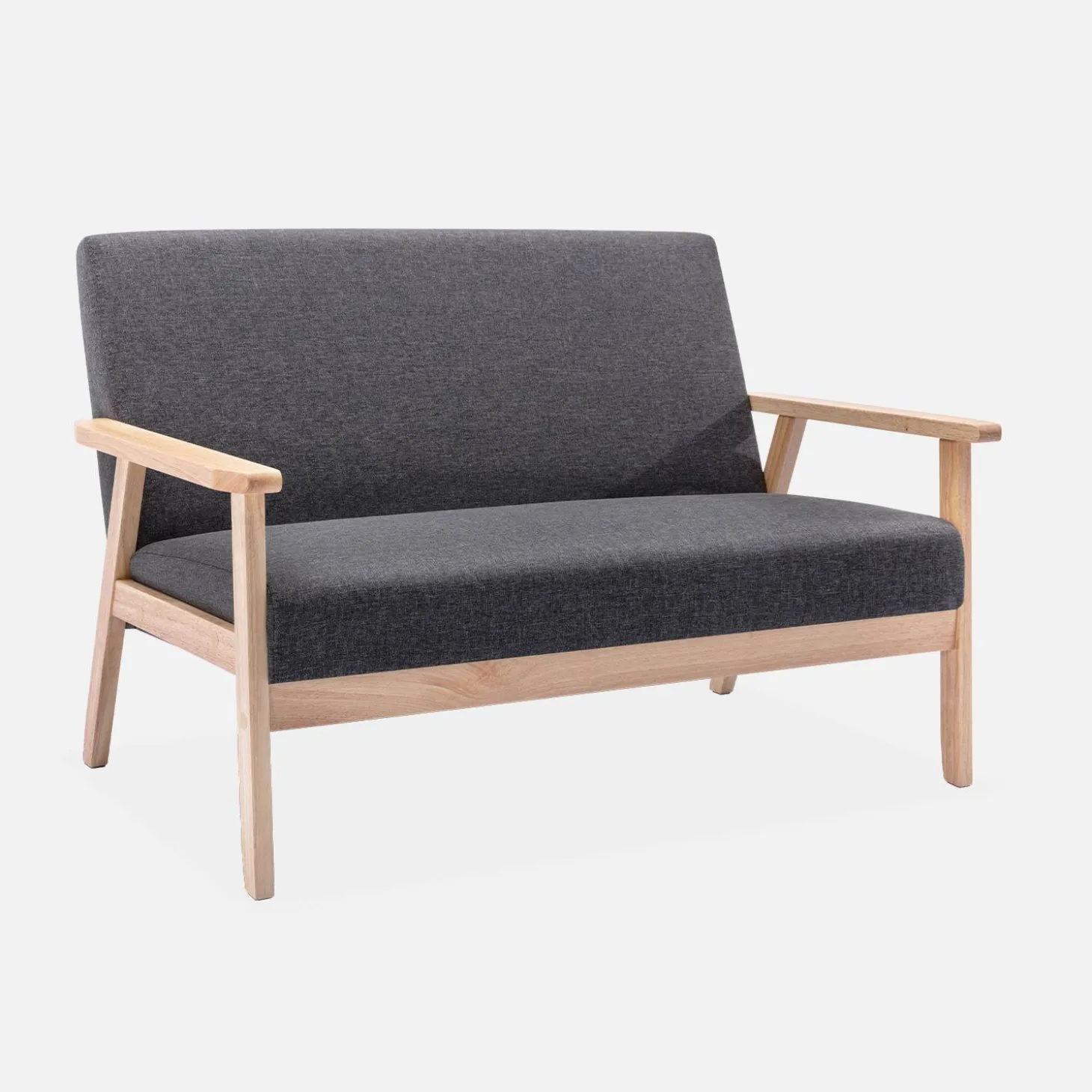 2-Sitzer Sitzbank mit Stoffbezug und Holzbeinen