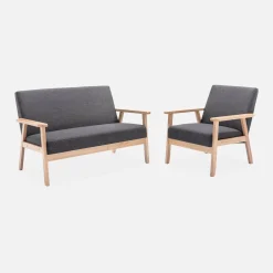 2-Sitzer Sitzbank mit Stoffbezug und Holzbeinen