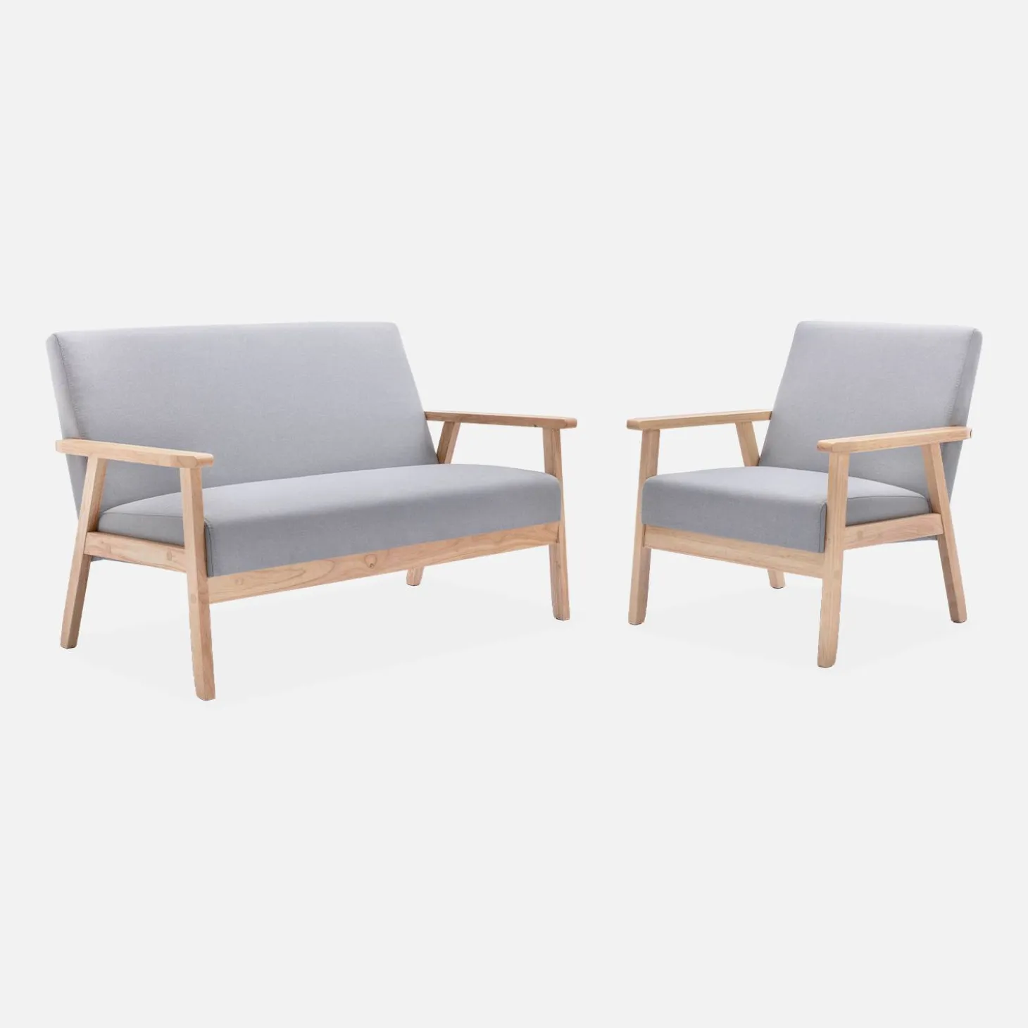 2-Sitzer Sitzbank mit Stoffbezug und Holzbeinen