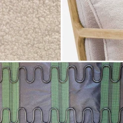 2-Sitzer-Sitzbank + Sessel aus Holz mit Bouclé-Bezug