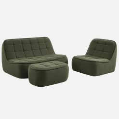 3-Sitzer Sitzgruppe mit Sofa, Sessel und Hocker, strukturierter Bouclé-Bezug