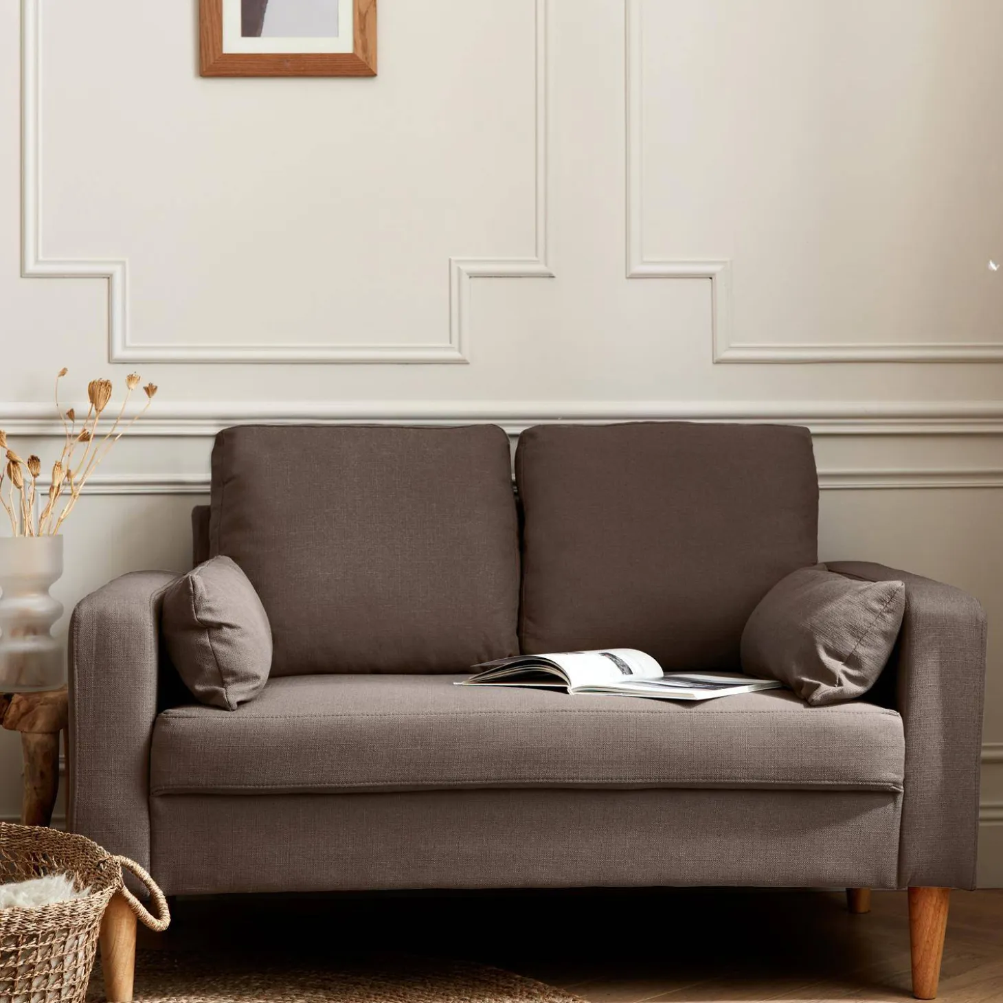 2-Sitzer Sofa, Bezug aus Polyester, Füße aus Holz