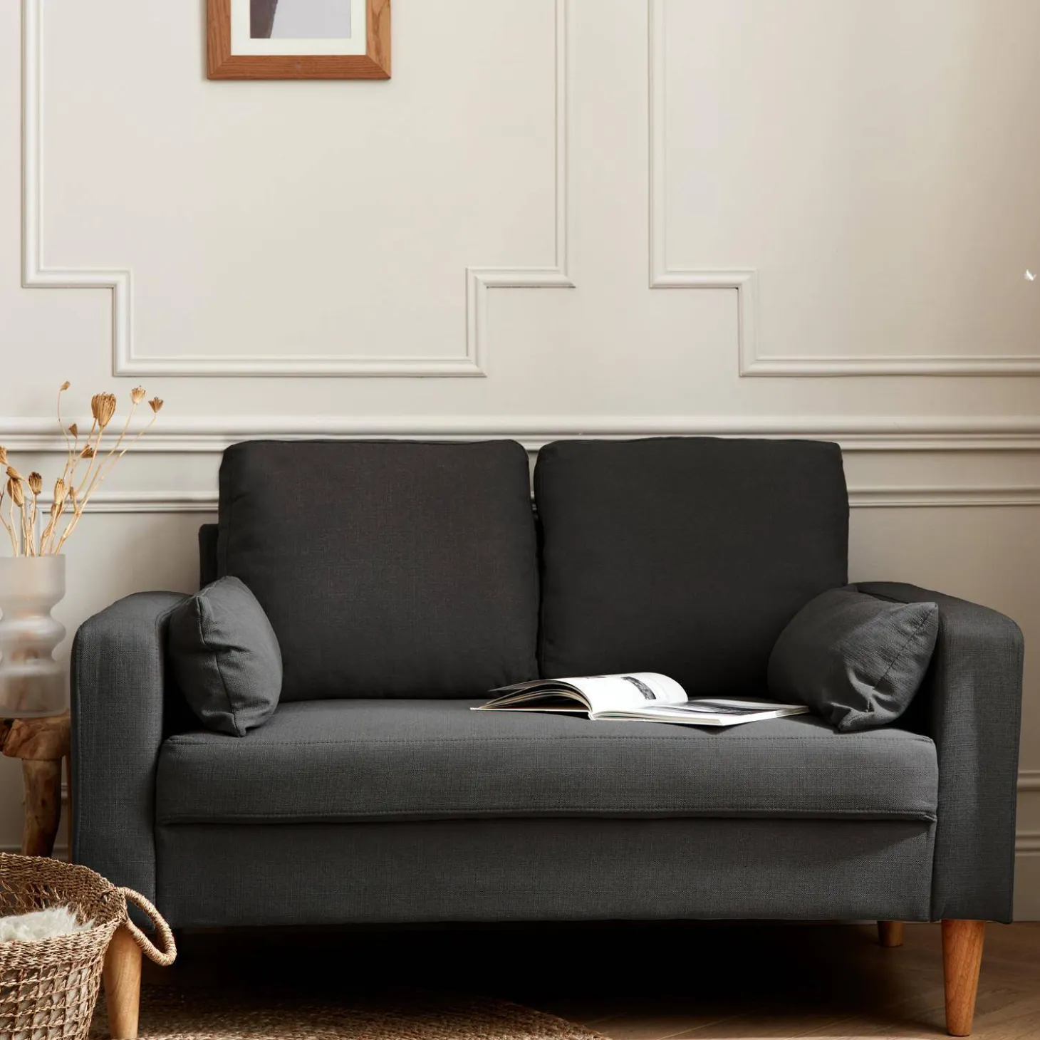 2-Sitzer Sofa, Bezug aus Polyester, Füße aus Holz
