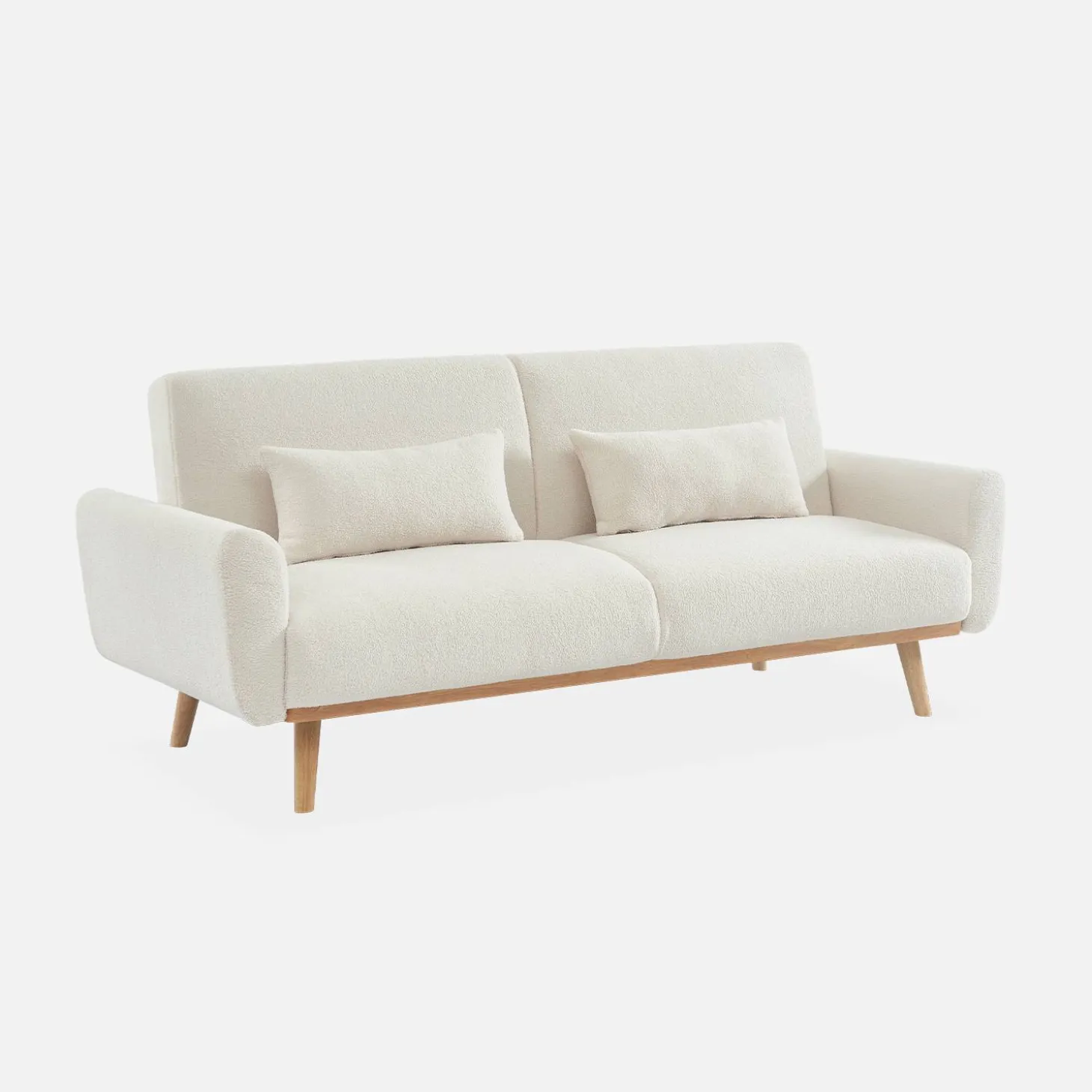 2-3-Sitzer Sofa mit Bouclé-Bezug Schlaffunktion und Holzbeinen