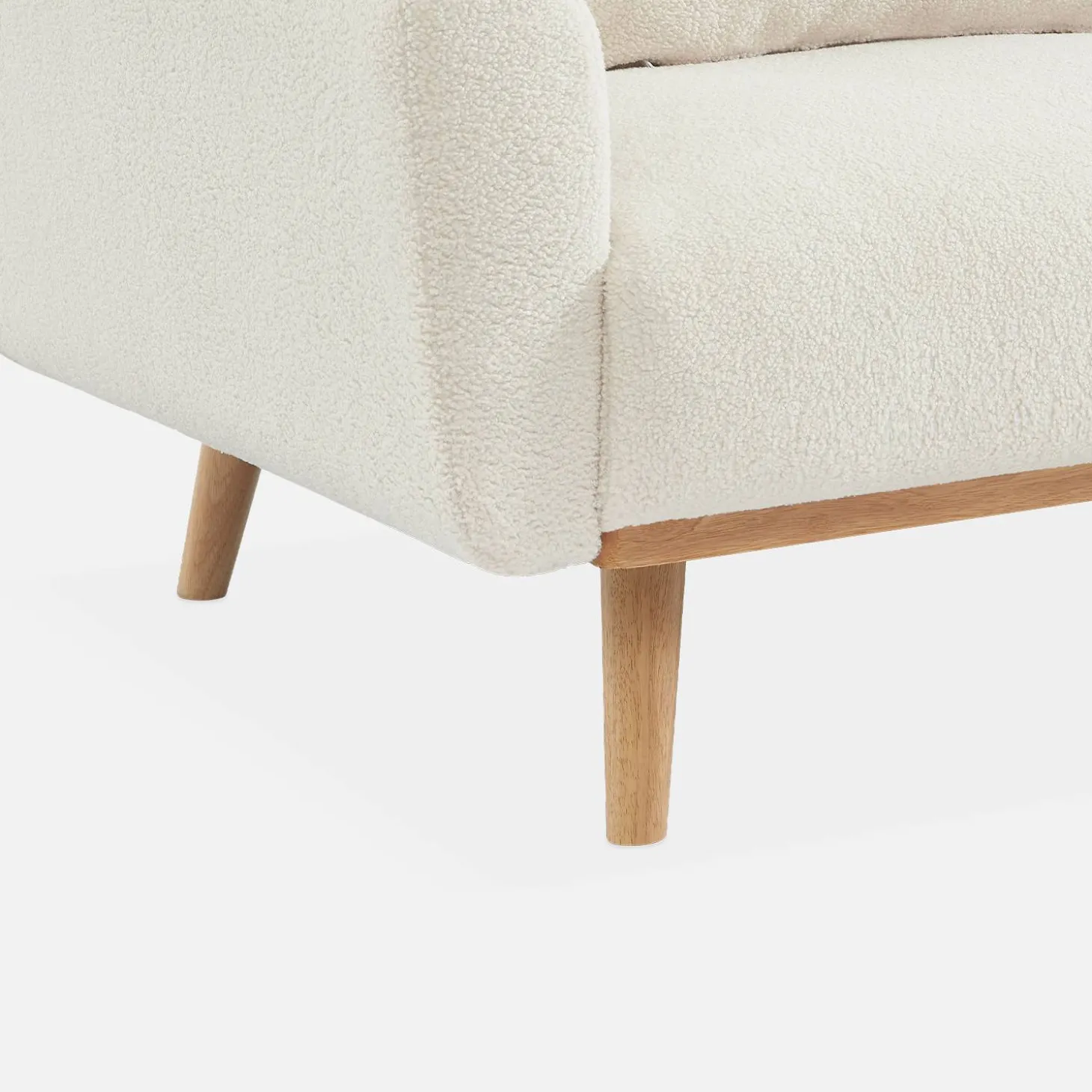 2-3-Sitzer Sofa mit Bouclé-Bezug Schlaffunktion und Holzbeinen