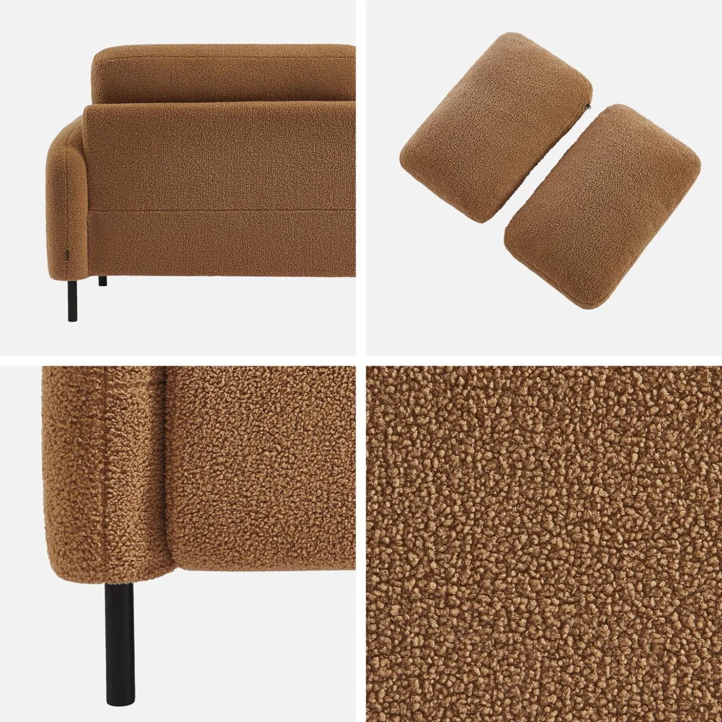 3-Sitzer Sofa mit Bouclé-Bezug und Metallfüßen