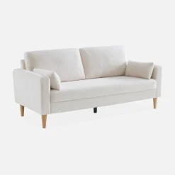 3-Sitzer-Sofa mit Bouclé Teddystoff und Holzbeinen