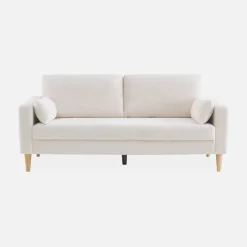 3-Sitzer-Sofa mit Bouclé Teddystoff und Holzbeinen