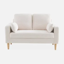 2-Sitzer-Sofa mit Bouclé Teddystoff und Holzbeinen
