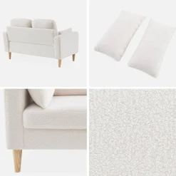 2-Sitzer-Sofa mit Bouclé Teddystoff und Holzbeinen