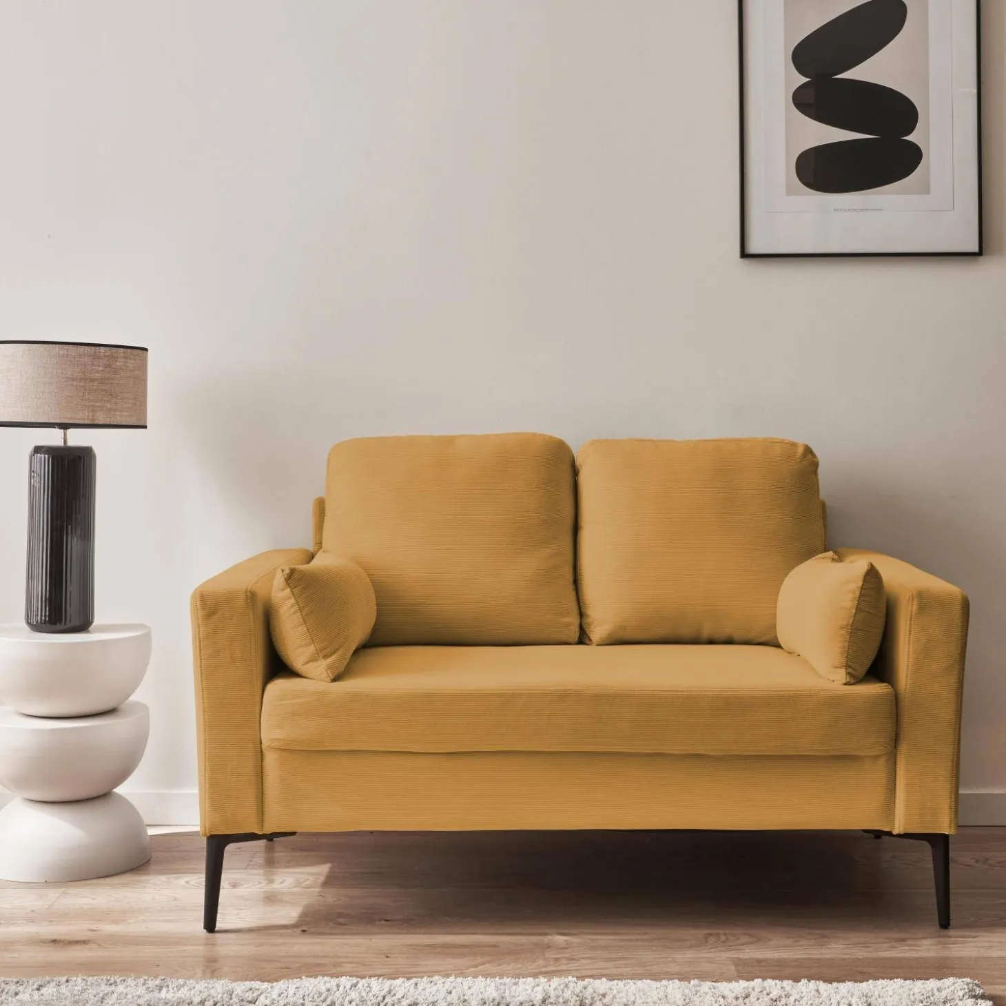 2-Sitzer-Sofa, mit Cordbezug und Metallfüßen