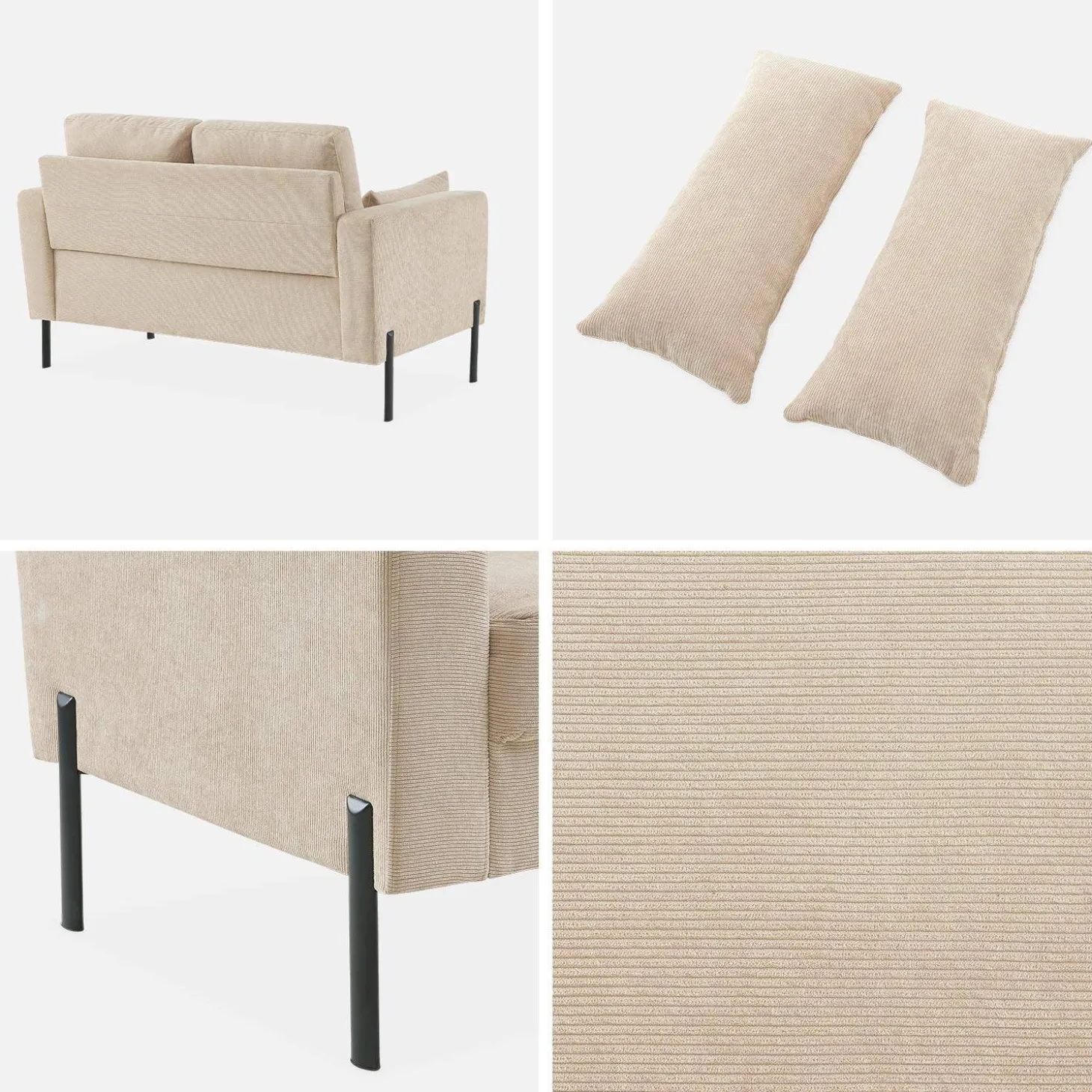 2-Sitzer-Sofa, mit Cordbezug und Metallfüßen