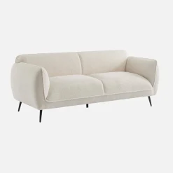 3-Sitzer-Sofa mit cremefarbenem Bouclé-Bezug und Metallbeinen