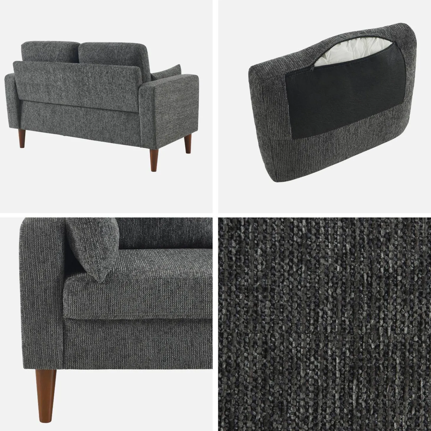2-Sitzer Sofa mit Heveaholz und Chenille-Bezug