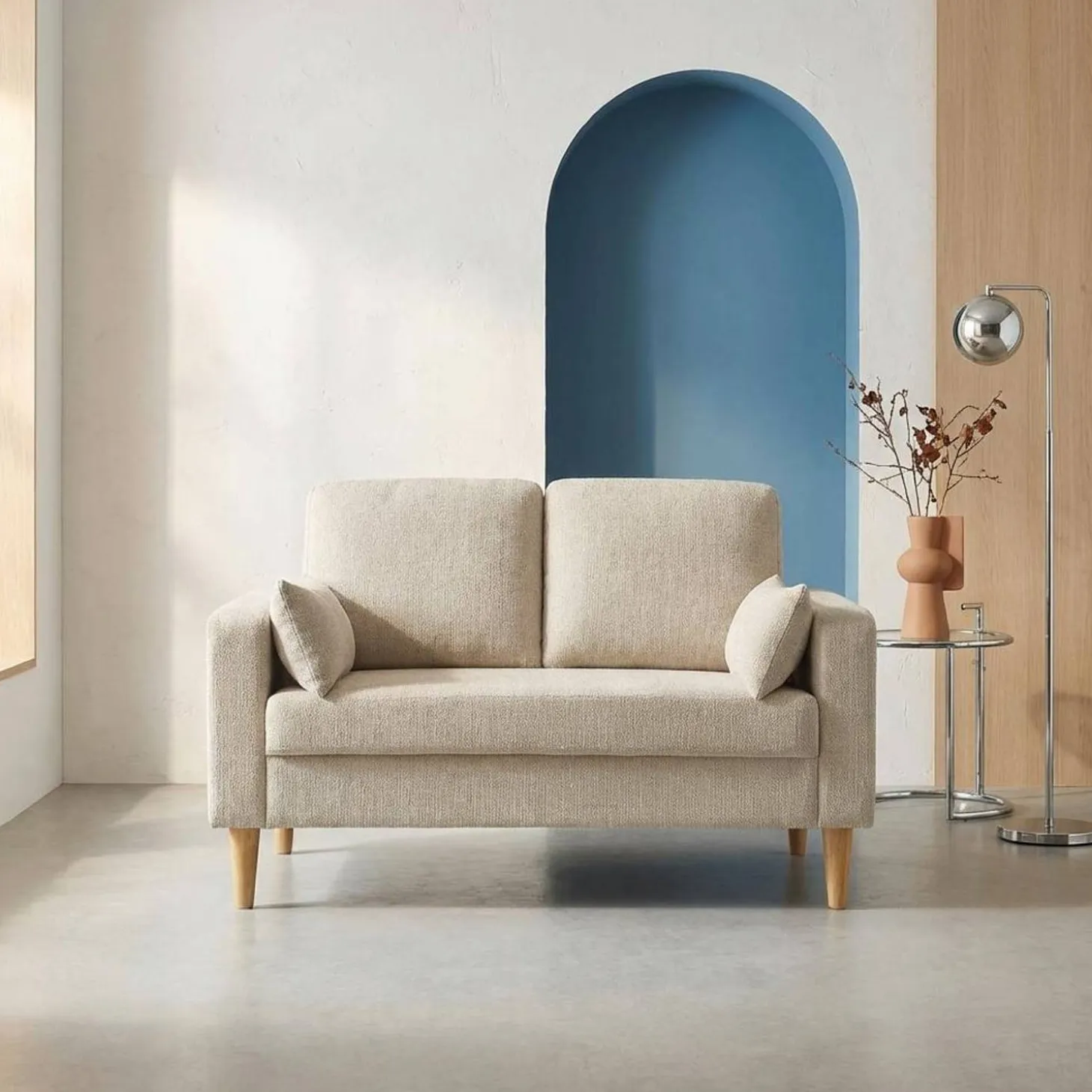 2-Sitzer Sofa mit Heveaholz und Chenille-Bezug
