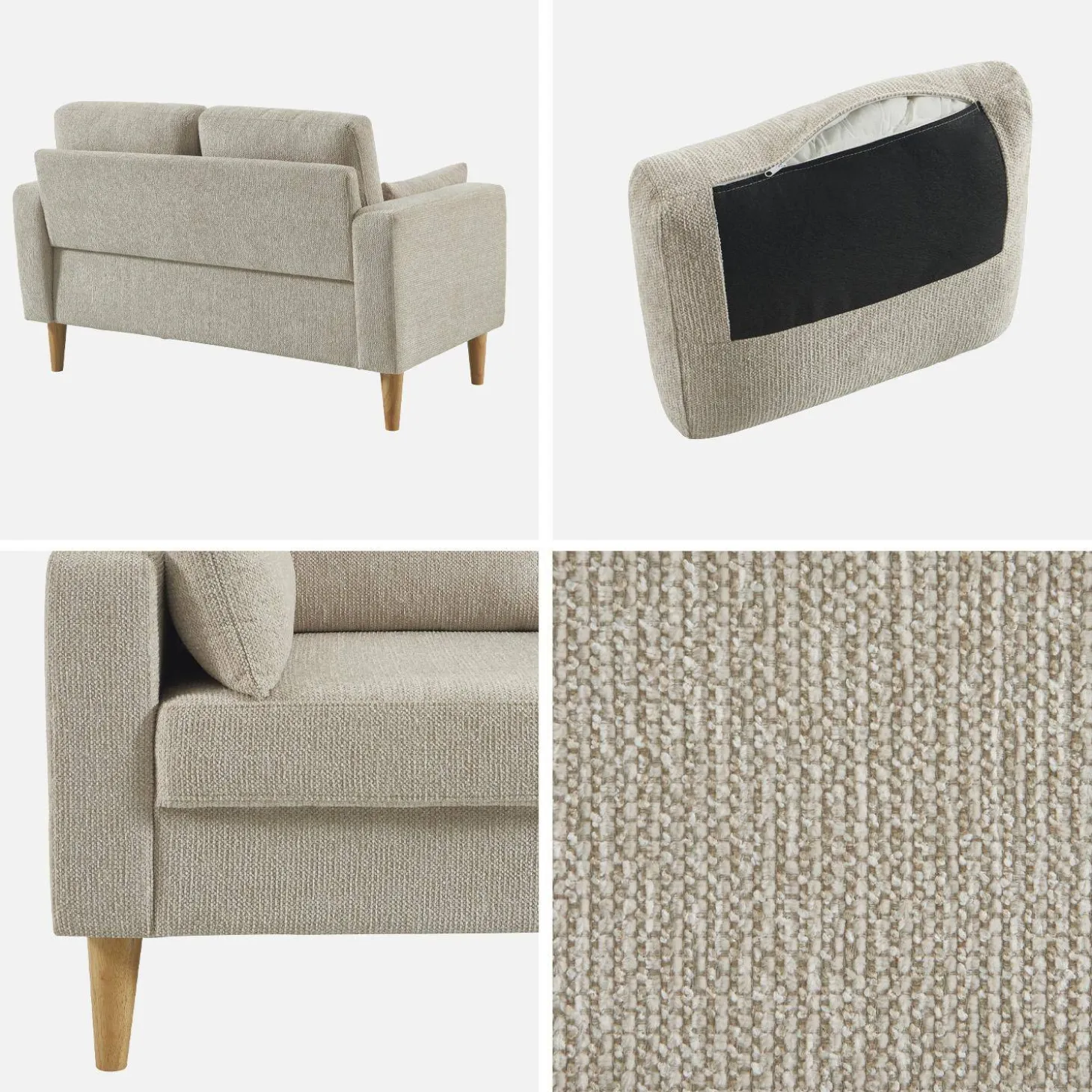 2-Sitzer Sofa mit Heveaholz und Chenille-Bezug