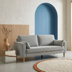 3-Sitzer Sofa mit Heveaholz und Chenille-Bezug