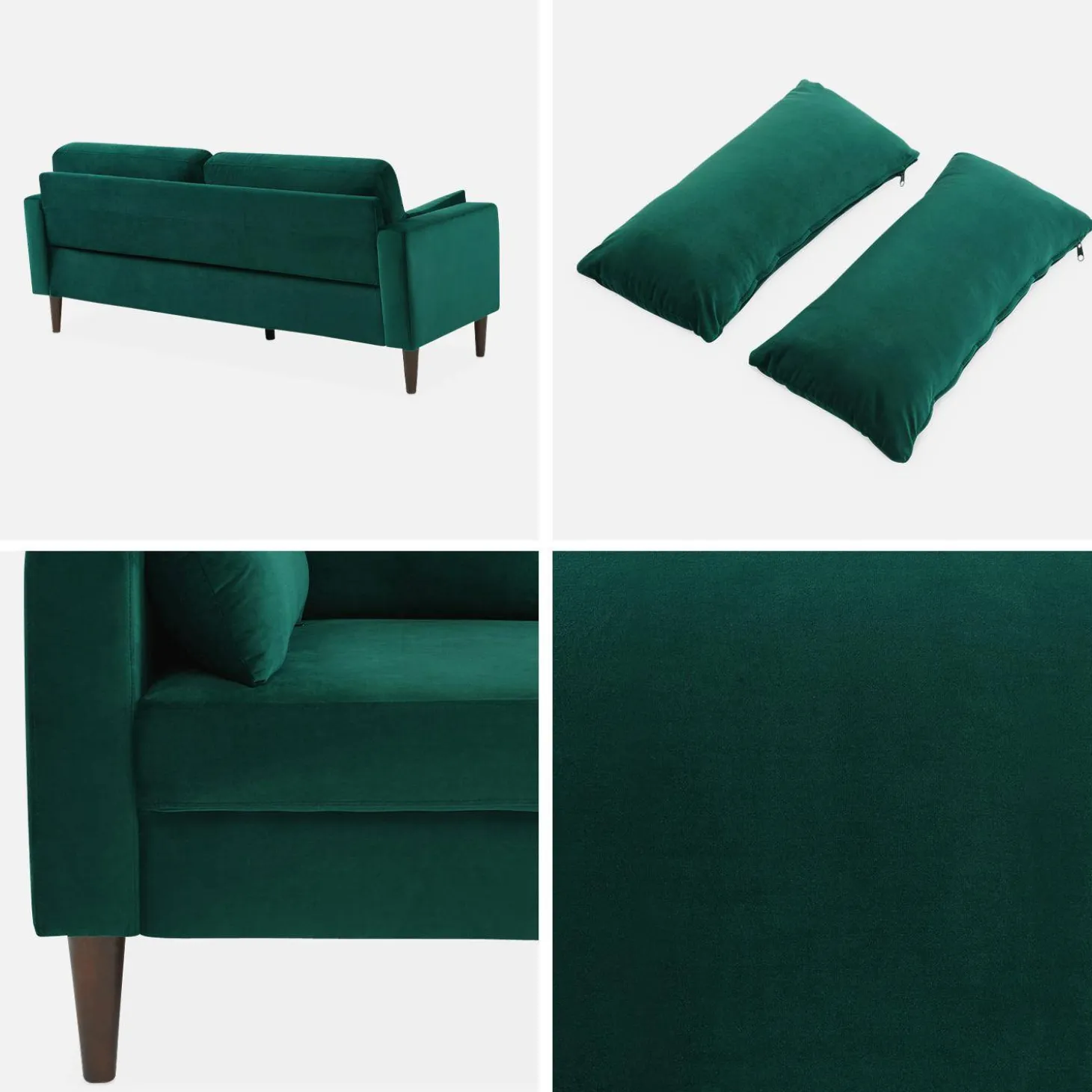 3-Sitzer Sofa mit Samtbezug und Holzbeinen