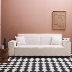 3-Sitzer-Sofa mit Schlaffunktion, cremeweißer Bouclébezug