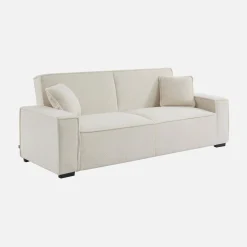 3-Sitzer-Sofa mit Schlaffunktion, cremeweißer Bouclébezug