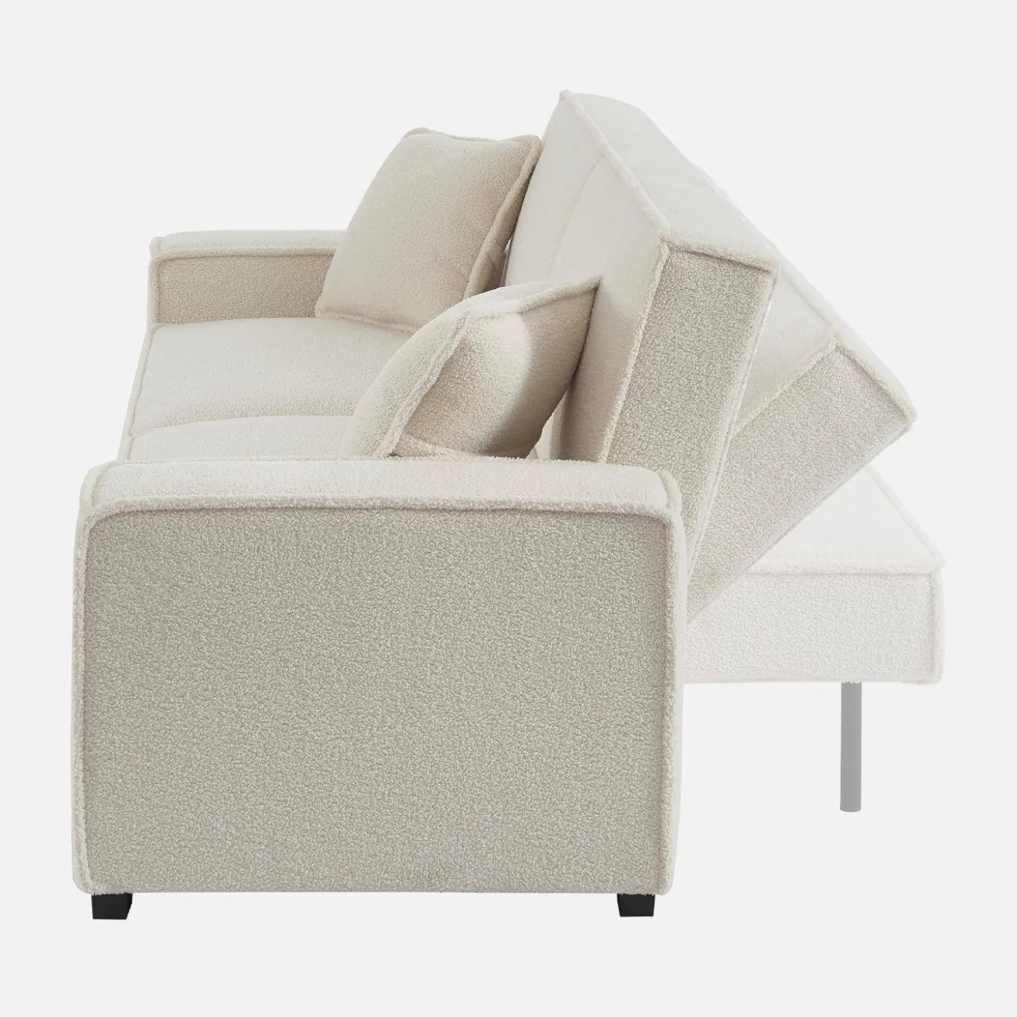 3-Sitzer-Sofa mit Schlaffunktion, cremeweißer Bouclébezug