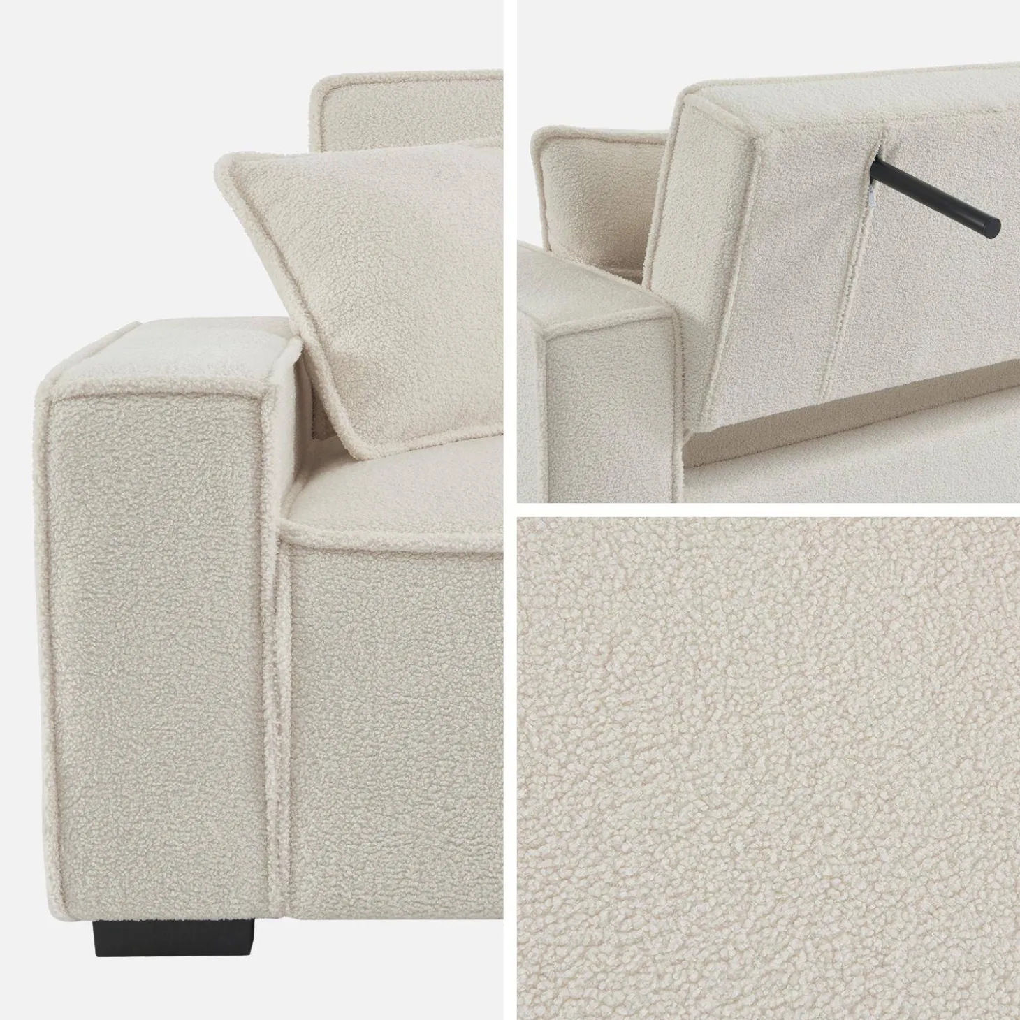3-Sitzer-Sofa mit Schlaffunktion, cremeweißer Bouclébezug