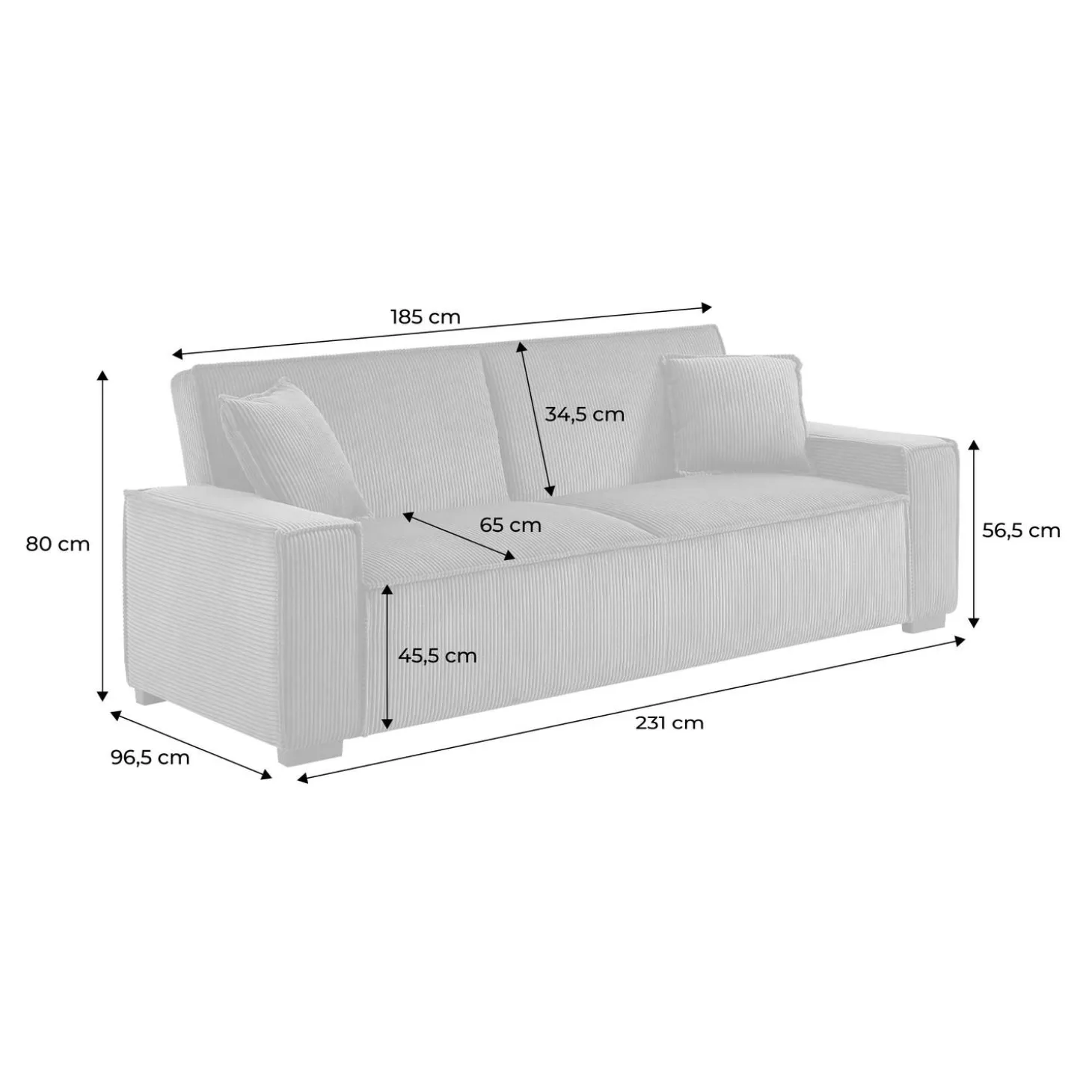 3-Sitzer-Sofa mit Schlaffunktion und Cordbezug
