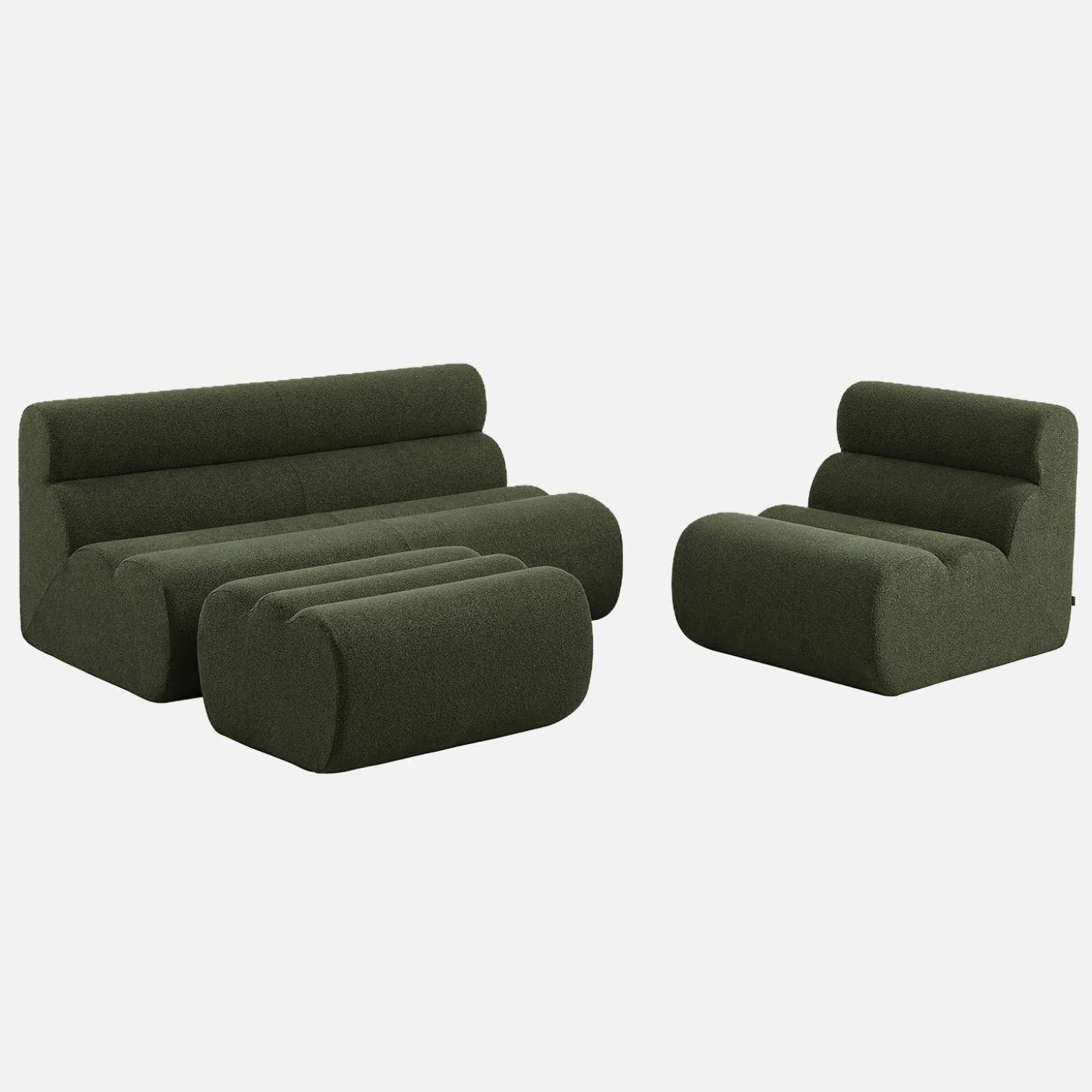 2-Sitzer-Sofa mit Sessel und Hocker, strukturierter Bouclé-Bezug