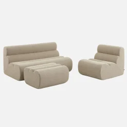 2-Sitzer-Sofa mit Sessel und Hocker, strukturierter Bouclé-Bezug