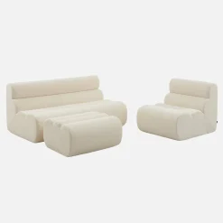 2-Sitzer-Sofa mit Sessel und Hocker, strukturierter Bouclé-Bezug
