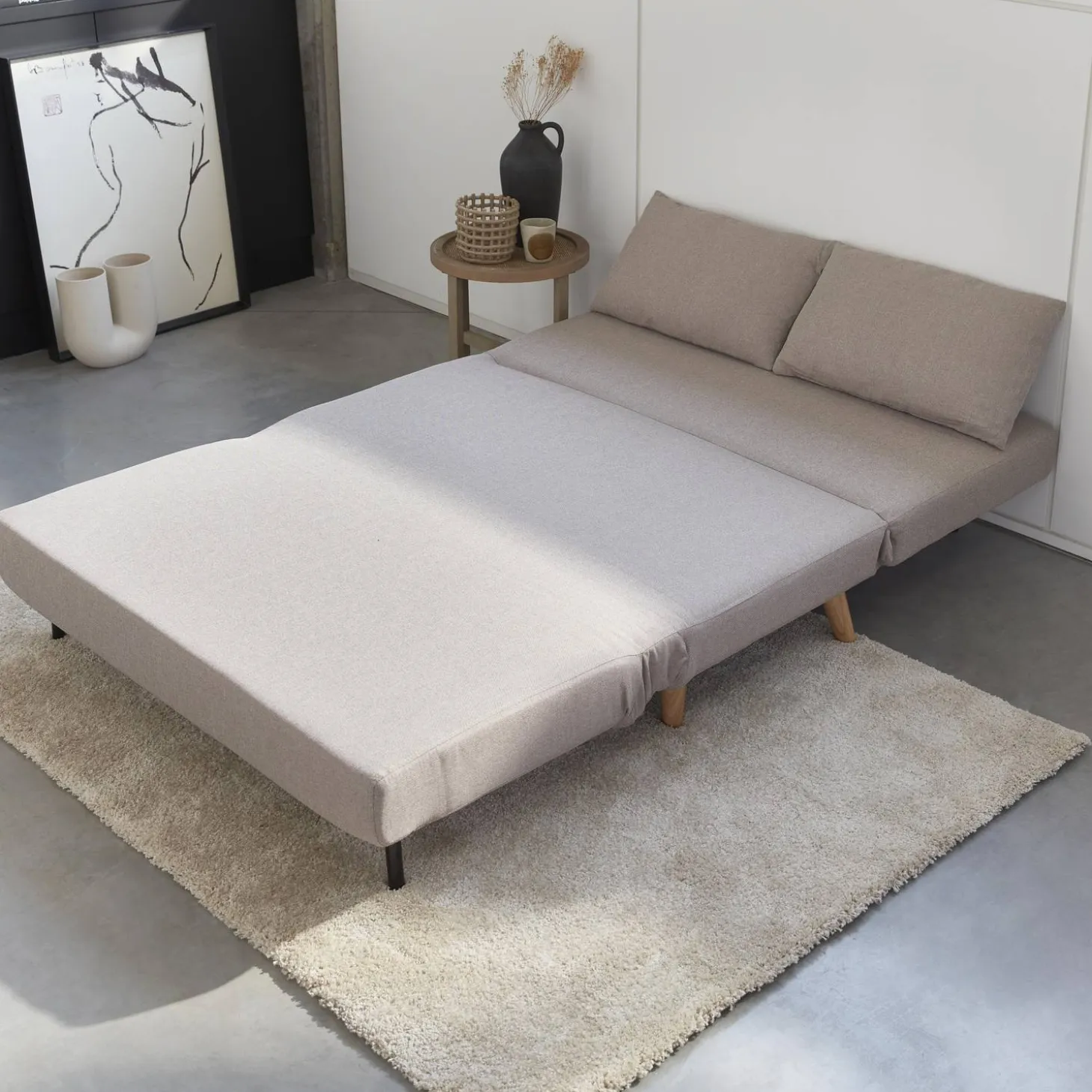 2-Sitzer-Sofa mit Stoffbezug, Holzfüße