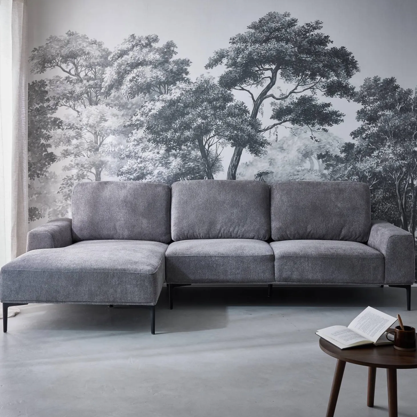 3-Sitzer-Sofa mit Stoffbezug - Recamiere links