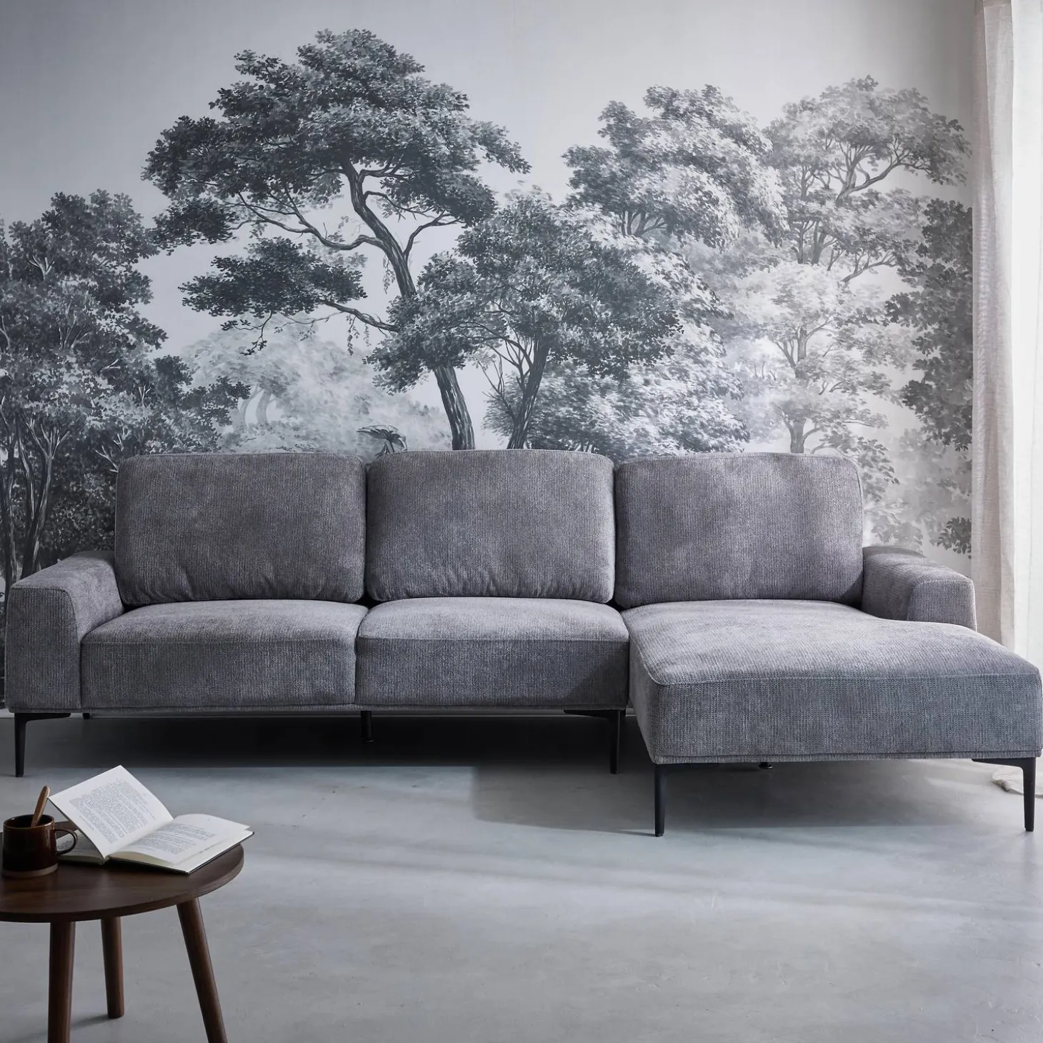 3-Sitzer-Sofa mit Stoffbezug - Recamiere rechts