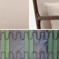 2-Sitzer Sofa + Sessel aus nussbaumfarbenem Hevea-Holz mit Bezug in beige