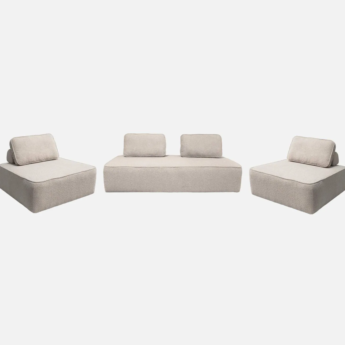 2-Sitzer Sofa und 2 Sessel mit Bouclé-Bezug für ein modulares Sofa