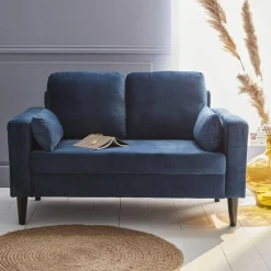 2-Sitzer-Vintage-Sofa mit Samt und Füßen aus Hevea-Holz
