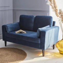 2-Sitzer-Vintage-Sofa mit Samt und Füßen aus Hevea-Holz