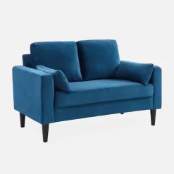 2-Sitzer-Vintage-Sofa mit Samt und Füßen aus Hevea-Holz