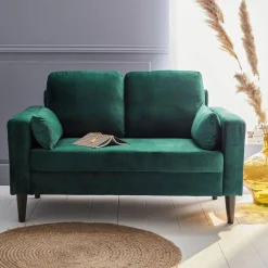 2-Sitzer-Vintage-Sofa mit Samt und Füßen aus Hevea-Holz