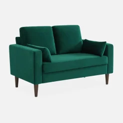 2-Sitzer-Vintage-Sofa mit Samt und Füßen aus Hevea-Holz