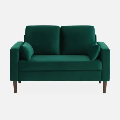 2-Sitzer-Vintage-Sofa mit Samt und Füßen aus Hevea-Holz