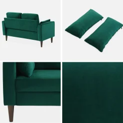 2-Sitzer-Vintage-Sofa mit Samt und Füßen aus Hevea-Holz