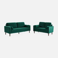 2-Sitzer-Vintage-Sofa mit Samt und Füßen aus Hevea-Holz