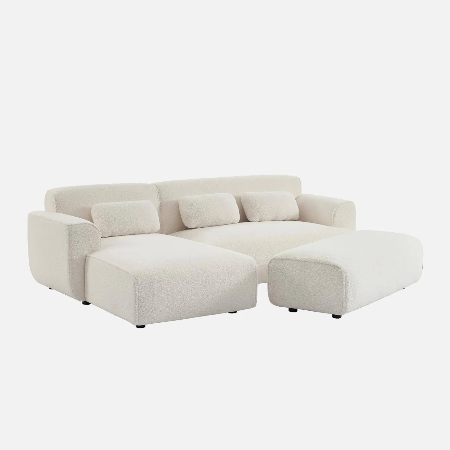Sitzhocker, Fußhocker mit Bouclébezug für 2-Sitzer Ecksofa Wallas