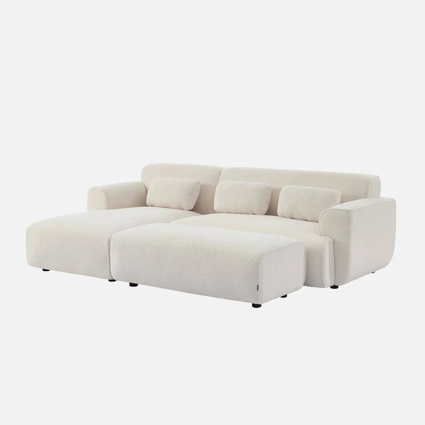 Sitzhocker, Fußhocker mit Bouclébezug für 2-Sitzer Ecksofa Wallas